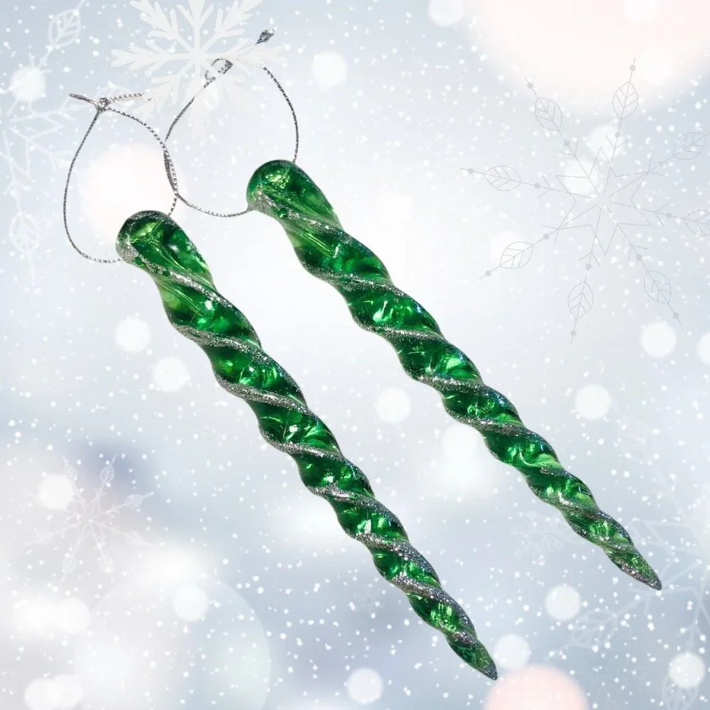 Lot of 2 Green Icicle Christmas Ornaments 6